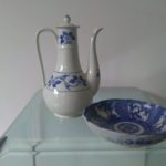 Chinese blue and white dish and tea pot vintage Chinese blue and white dish and tea pot vintage