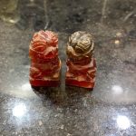 Antique Soapstone Jade/ Red - Japanese Pair Of Lions Antique Soapstone Jade/ Red - Japanese Pair Of Lions
