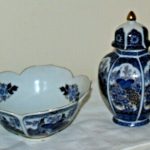 2 pieces Vintage Japanese Imperial Peacock Pattern Porcelain bowl and lidded urn 2 pieces Vintage Japanese Imperial Peacock Pattern Porcelain bowl and lidded urn