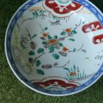 Antique 19c Oriental hand decorated Imari table bowl white with blues and orange Antique 19c Oriental hand decorated Imari table bowl white with blues and orange