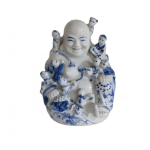 Vintage Blue and White Buddha Chinese Smiling Buddha with Nine Children Vintage Blue and White Buddha Chinese Smiling Buddha with Nine Children