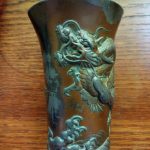 ANTIQUE/VINTAGE BRUSH POT PEWTER DRAGON GILDED ASIAN ORIENTAL CHINESE ANTIQUE/VINTAGE BRUSH POT PEWTER DRAGON GILDED ASIAN ORIENTAL CHINESE