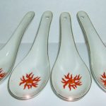 FOUR Chinese SPOONS ( ORANGE MOTIVE WITH GOLD TRIM ) excellent condition FOUR Chinese SPOONS ( ORANGE MOTIVE WITH GOLD TRIM ) excellent condition