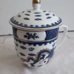 Vintage Chinese Blue, White & Gold Hand Painted Mug w/ Lid Vintage Chinese Blue, White & Gold Hand Painted Mug w/ Lid