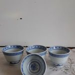 Vintage Chinese Porcelain Blue & White Sake Cups 4 Pc Set c.1980s Vintage Chinese Porcelain Blue & White Sake Cups 4 Pc Set c.1980s