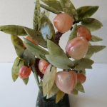 VINTAGE CHINESE HARDSTONE FRUITING TREE WITH GLASS FRUIT AND JADE LEAVES VINTAGE CHINESE HARDSTONE FRUITING TREE WITH GLASS FRUIT AND JADE LEAVES