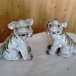 Antique Chinese Pair Foo Dogs Wanjiang Stamp Antique Chinese Pair Foo Dogs Wanjiang Stamp