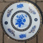 Large Antique Blue & White Charger ~ 15" ~ Gold Leaf Decoration with Roses Large Antique Blue & White Charger ~ 15" ~ Gold Leaf Decoration with Roses