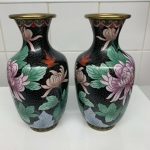Pair Of Cloisonne Vases. Enamel & Brass Pair Of Cloisonne Vases. Enamel & Brass