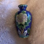 Small Vintage Cloisonné Vase Blue Enamel With Lotus Flower. Small Vintage Cloisonné Vase Blue Enamel With Lotus Flower.