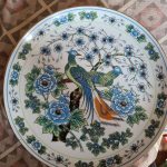 3 Chinese Style Plates Featuring Birds & Flowers White With Blue/Green 3 Chinese Style Plates Featuring Birds & Flowers White With Blue/Green