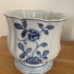 Vintage YR Hand Painted Blue And White Plant Pot Planter Marked Hong Kong Vintage YR Hand Painted Blue And White Plant Pot Planter Marked Hong Kong