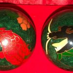 Large Vintage Baoding Chiming Temple Bell Balls: Red Rooster & Black Dragon Large Vintage Baoding Chiming Temple Bell Balls: Red Rooster & Black Dragon
