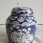 Antique Chinese Blue & White Prunus Blossom Lidded Ginger Jar Antique Chinese Blue & White Prunus Blossom Lidded Ginger Jar