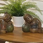 Large Antique Vintage Chinese Hand Carved Wooden Figurines/ Statue Boy with Girl Large Antique Vintage Chinese Hand Carved Wooden Figurines/ Statue Boy with Girl