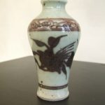 CHINESE PORCELAIN DEEP RED MINIATURE MEIPING VASE WITH PHONIEX