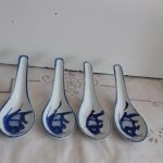Vintage Chinese Blue & White Koi Carp Fish Wonton Soup Spoons Vintage Chinese Blue & White Koi Carp Fish Wonton Soup Spoons