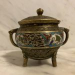 Antique Chinese Brass Cloisonne Lided Tobacco Jar Antique Chinese Brass Cloisonne Lided Tobacco Jar