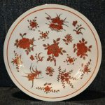 Handpainted Oriental Chinese ? Plate Red Flowers Iron Red Seal