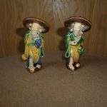 Two Antique Hand Painted Chinese Shiwan Mudman Figures Two Antique Hand Painted Chinese Shiwan Mudman Figures