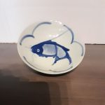 Vintage Chinese hand painted blue and white bowl with koi fish see photos Vintage Chinese hand painted blue and white bowl with koi fish see photos