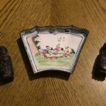 ANTIQUE CHINESE PLATE AND PAIR OF STATUES ANTIQUE CHINESE PLATE AND PAIR OF STATUES
