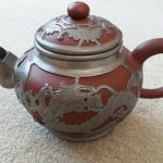 Chefoo Teapot Terracotta and Pewter Chinese Chefoo Teapot Terracotta and Pewter Chinese