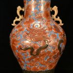 19" QianLong Marked Enamel Color Porcelain Dragon Fish Lotus Flower Vase 19" QianLong Marked Enamel Color Porcelain Dragon Fish Lotus Flower Vase