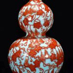 13.3" Old Qianlong Year Alum Golden Red Porcelain Gourd Cucurbit Pots 13.3" Old Qianlong Year Alum Golden Red Porcelain Gourd Cucurbit Pots