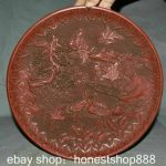 14" Qianlong Marked Old Red lacquerware Dynasty Cranes Bird Tray Dish Plate 14" Qianlong Marked Old Red lacquerware Dynasty Cranes Bird Tray Dish Plate
