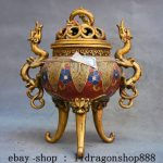 8.4" Qianlong Marked Ancient China Cloisonne Enamel Copper Dragon Incense Burner 8.4" Qianlong Marked Ancient China Cloisonne Enamel Copper Dragon Incense Burner