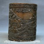 5.2" Qianlong Marked Old China Bronze Dynasty 8 Immortals Brush Pot Pencil Vase 5.2" Qianlong Marked Old China Bronze Dynasty 8 Immortals Brush Pot Pencil Vase