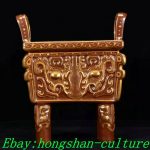 6" Qianlong Marked Red Glaze Porcelain Beast Face 4 Feet Censer Ding 6" Qianlong Marked Red Glaze Porcelain Beast Face 4 Feet Censer Ding