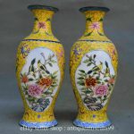 9.2" Qianlong Marked Old Dynasty Cloisonne Enamel Birds Flower Bottle Vase Pair 9.2" Qianlong Marked Old Dynasty Cloisonne Enamel Birds Flower Bottle Vase Pair