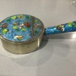 Late 19th early 20th century Chinese brass / enamel painted lidded clothes iron Late 19th early 20th century Chinese brass / enamel painted lidded clothes iron