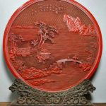 18" Qianlong Marked Old Chinese Red Lacquerware Dynasty landscape Screen Plate 18" Qianlong Marked Old Chinese Red Lacquerware Dynasty landscape Screen Plate