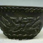 5.4" Qianlong Marked Old Chinese Bronze Dynasty Dragon Phoenix Coins Bowl Bowls 5.4" Qianlong Marked Old Chinese Bronze Dynasty Dragon Phoenix Coins Bowl Bowls