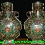 14'' Qianlong Dy Bronze Cloisonne Enamel Beast Face Dragon Ear Vase Pair 14'' Qianlong Dy Bronze Cloisonne Enamel Beast Face Dragon Ear Vase Pair