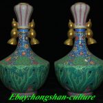 13" Qianlong Marked Color Enamel Porcelain Gilt Lotus root Vase Bottle Pair 13" Qianlong Marked Color Enamel Porcelain Gilt Lotus root Vase Bottle Pair