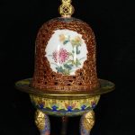 8" Qianlong Colored glazed Golden Peony lion Incense Furnace 8" Qianlong Colored glazed Golden Peony lion Incense Furnace