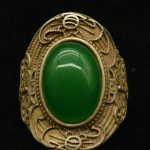 3.3CM Qianlong Marked Silver Inlaid Green Jade Pray Finger Rings Jewelry 3.3CM Qianlong Marked Silver Inlaid Green Jade Pray Finger Rings Jewelry