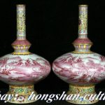 7" Qianlong Year Enamel Color Porcelain Gold landscape Pot Vase pair 7" Qianlong Year Enamel Color Porcelain Gold landscape Pot Vase pair