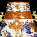 14" Old Qianlong Year Alum Red Porcelain Glazed Gilt Dragon Zun Bottle Pot 14" Old Qianlong Year Alum Red Porcelain Glazed Gilt Dragon Zun Bottle Pot