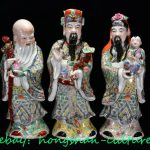 16.5 "Qianlong Family Rose Porcelain 3 Longevity God Fu Lu Shou Life Set 16.5 "Qianlong Family Rose Porcelain 3 Longevity God Fu Lu Shou Life Set