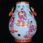 17" Qianlong Color Enamel Porcelain 8 Immortal God Deer Head Bottle Vase 17" Qianlong Color Enamel Porcelain 8 Immortal God Deer Head Bottle Vase
