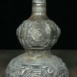 8" Qianlong Marked Old Chinese Silver Gossip Fan Gourd Vase Bottle 8" Qianlong Marked Old Chinese Silver Gossip Fan Gourd Vase Bottle