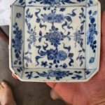 Antique Chinese kangxi blue and white dish A/F Antique Chinese kangxi blue and white dish A/F