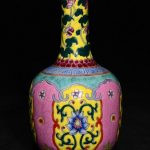 5" Qianlong Marked Color Enamel Porcelain Golden Flower Zun Bottle Vase 5" Qianlong Marked Color Enamel Porcelain Golden Flower Zun Bottle Vase
