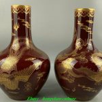 Antique Pair of Qianlong Red Glaze Porcelain Phoenix Bottles Antique Pair of Qianlong Red Glaze Porcelain Phoenix Bottles