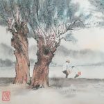 Antique Chinese Landscape Painting on Silk. Signed. Antique Chinese Landscape Painting on Silk. Signed.